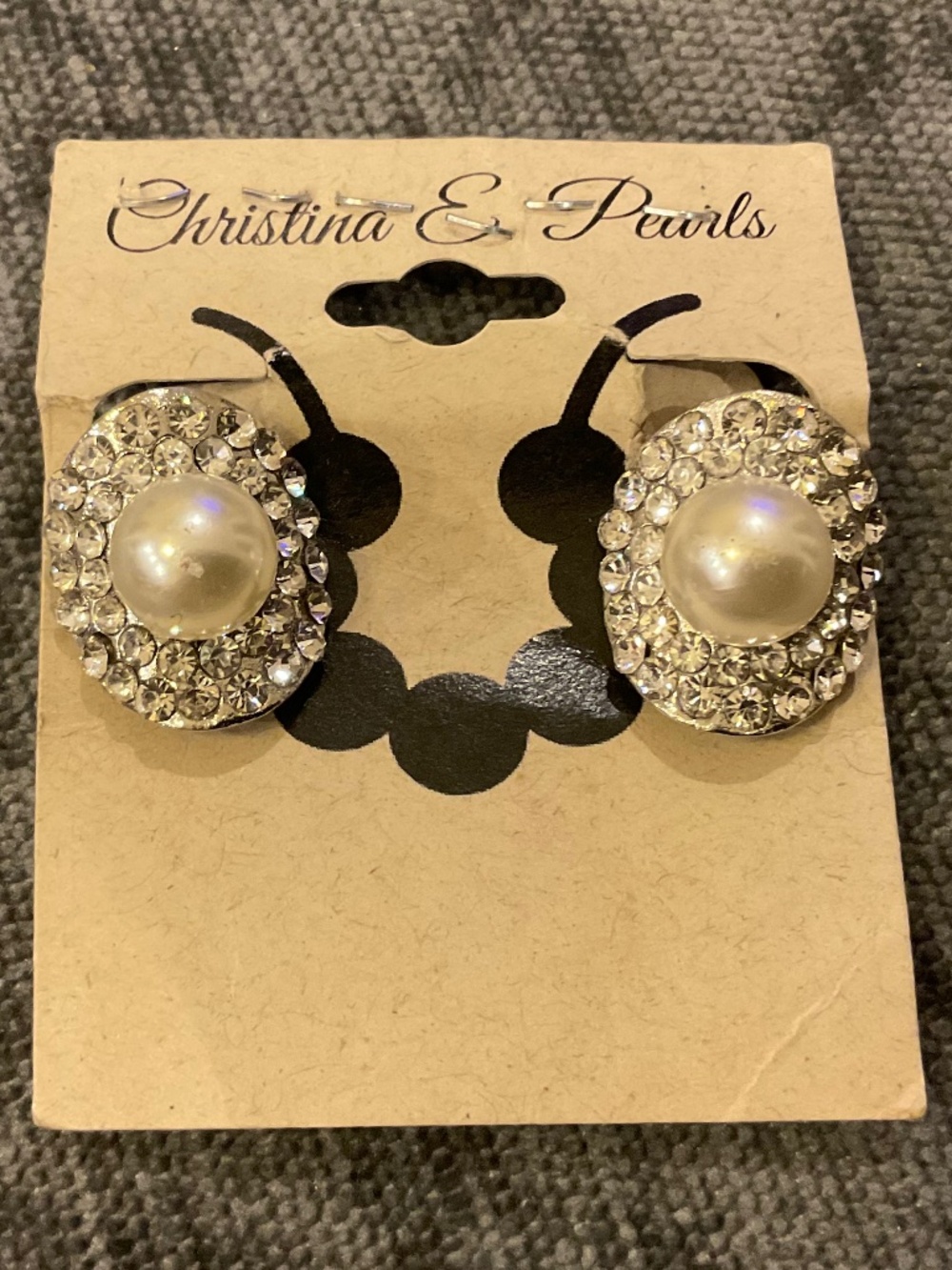 Christina E Pearls Rhinestone Faux Pearl Statement Stud Earrings NWT